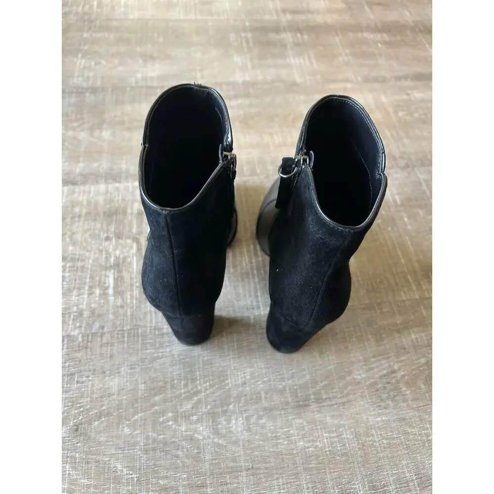 WHBM Kaydyn Ankle Booties Womens 6 Black Leather Velvet Block Heel Shoes NEW
